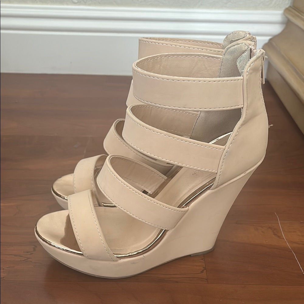 Charlotte Russe Cream Wedge Sandals with Gladiator Straps
